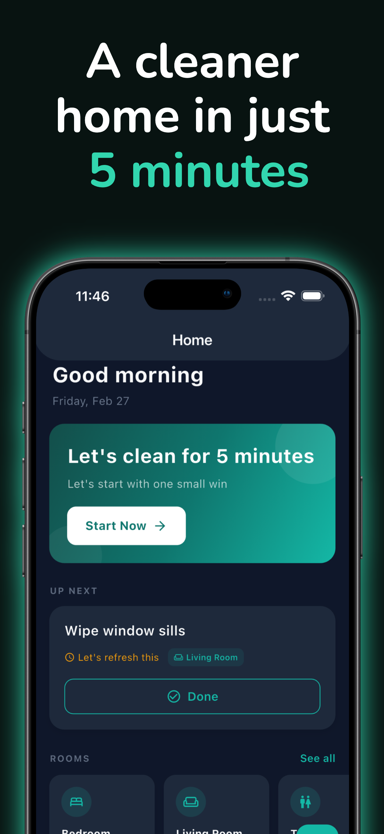 Home screen with daily cleaning tasks