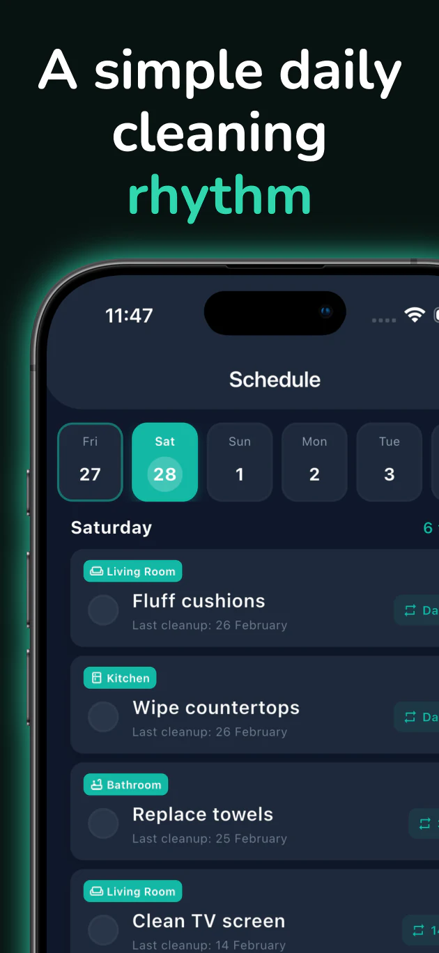 Weekly cleaning schedule view