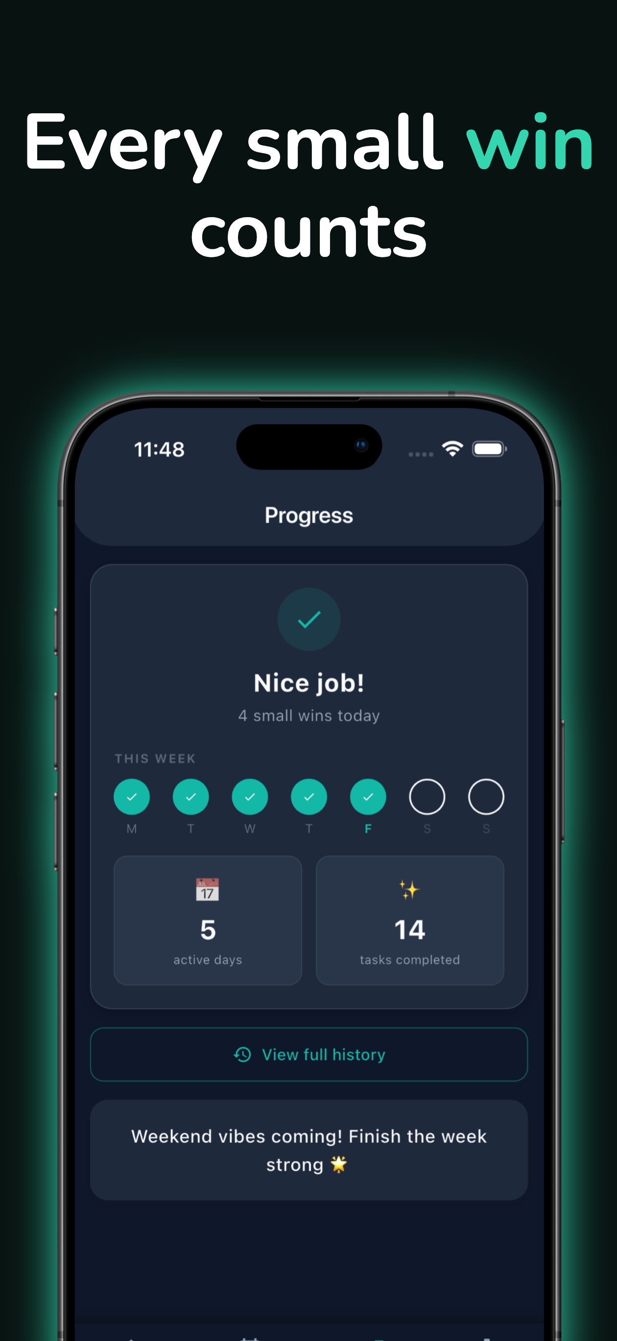 Progress tracking with weekly stats