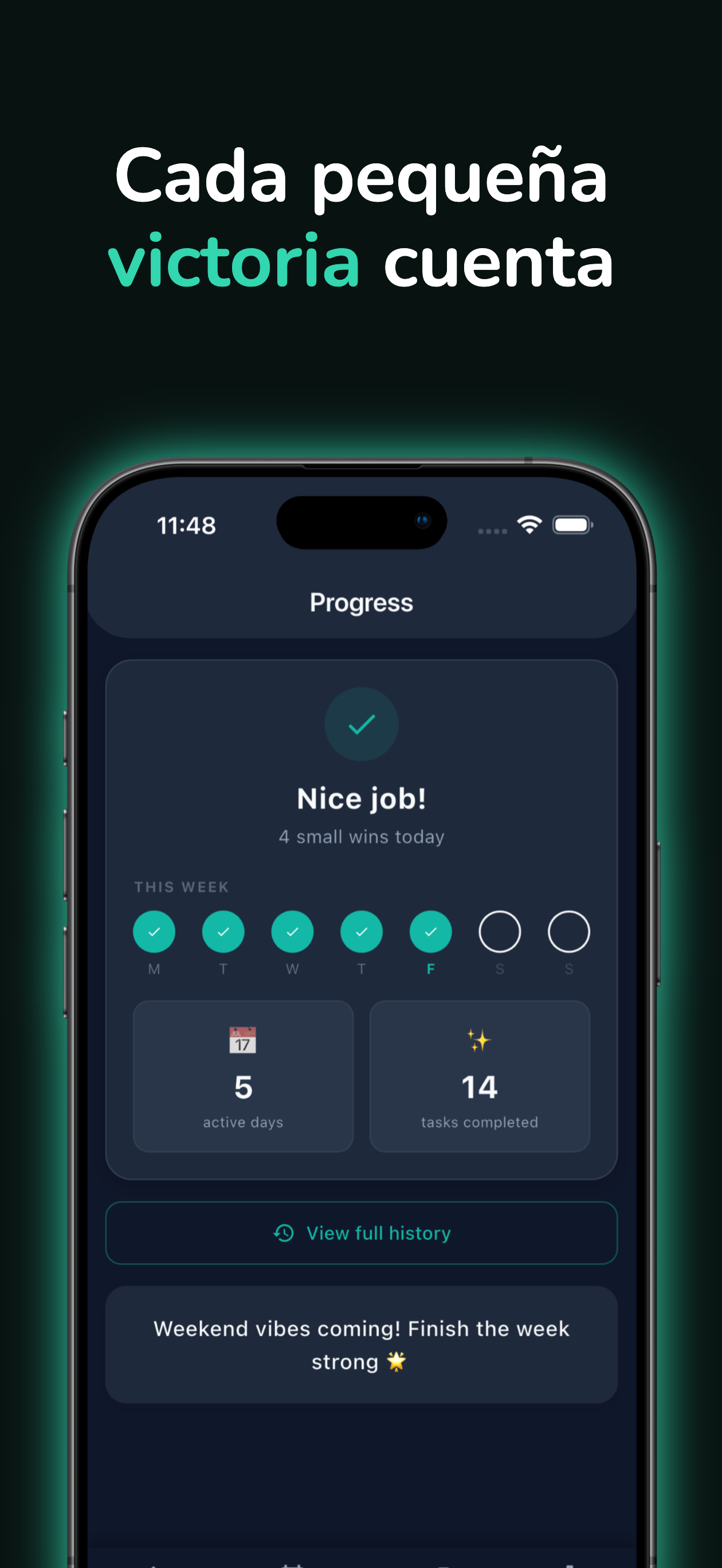 Seguimiento de progreso con estadisticas semanales