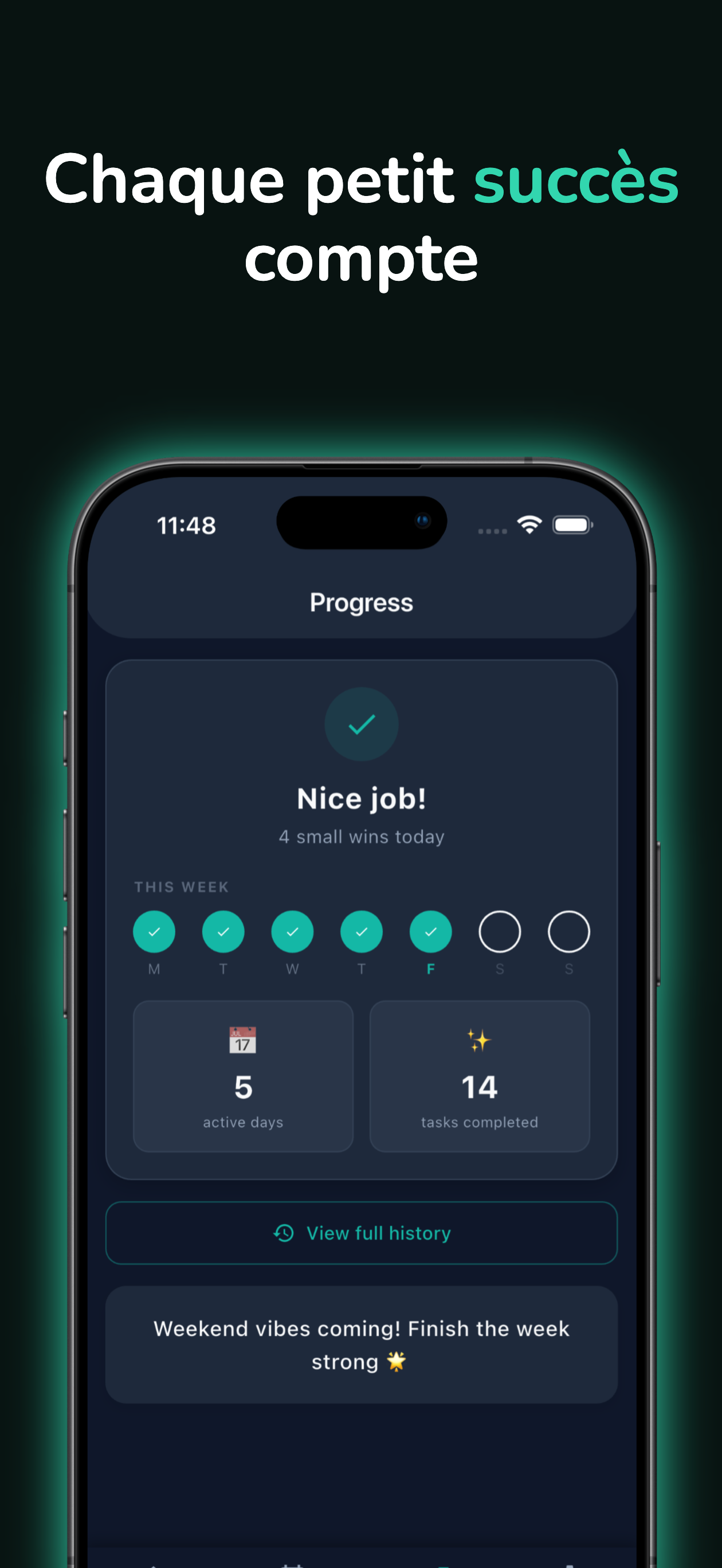 Suivi des progres avec statistiques hebdomadaires