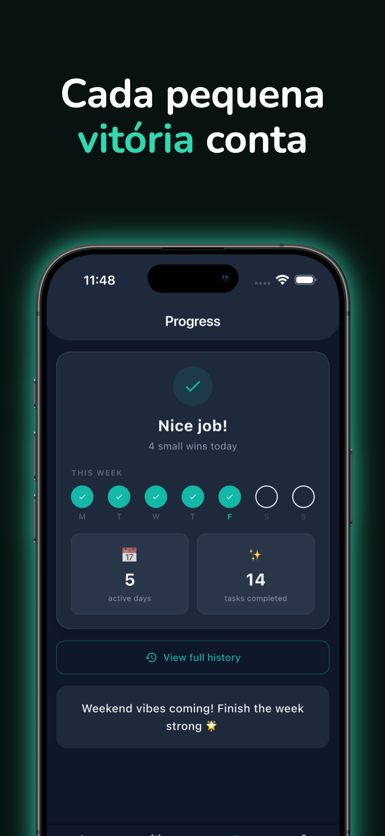 Acompanhamento de progresso com estatisticas semanais